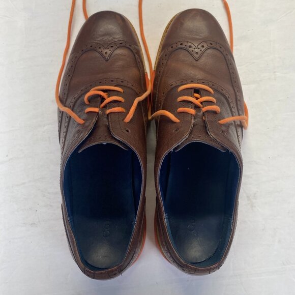 Cole Haan Great Jones Brown‎ Orange Wingtip Oxford Shoes Men Size 9 M - Picture 5 of 15